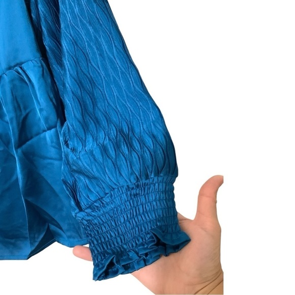 NWT Petal & Pup Montana Satin Babydoll Blue Top Long Sleeves Sz Large - Picture 9 of 12